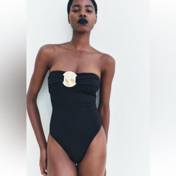 ZARA METAL TRIM BANDEAU SWIMSUIT - Picture 1 of 5